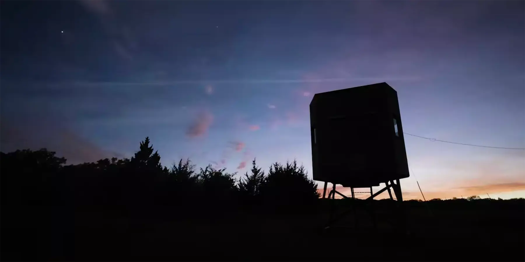 A deer blind at sunset