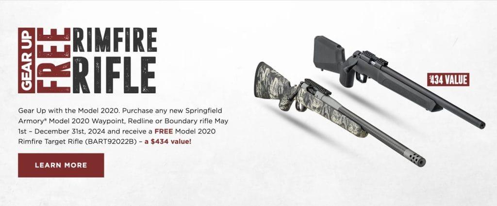  Springfield Armory will throw in a free Model 2020 Rimfire Target Rifle with the purchase of a Boundary, Redline or Waypoint rifle through the end of December 2024